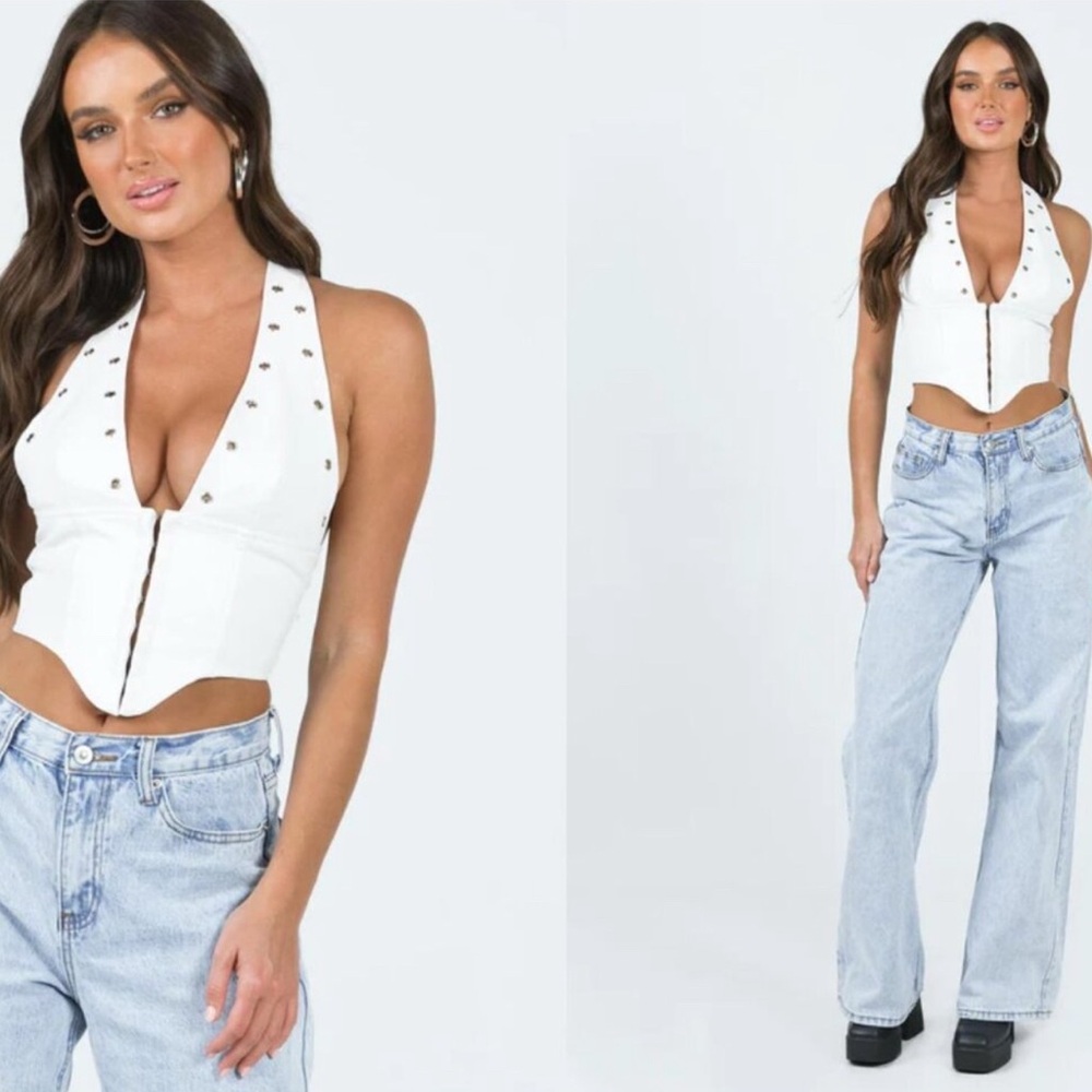 Princess Polly White Palladia Pu Jordy Halter Corset Top - Picture 4 of 7